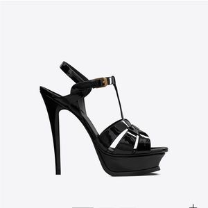 YSL black patent leather tribute platform sandals 105 size 39.5